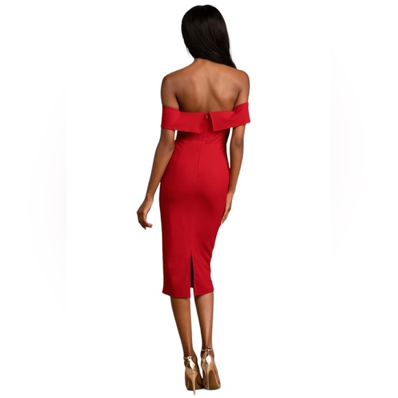 Lulu’s Dress off Shoulder Red Hidden Zipper on Back Size S - Picture 3 of 12